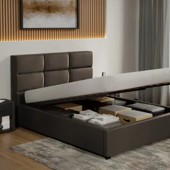 Pat tapitat Cico rabatabil 170 x 114 C1 din piele/stofa Ciocolatiu - Nube 29 140x200 imagine