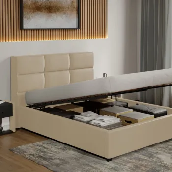 Pat tapitat Cico rabatabil 170 x 114 C1 din piele/stofa Crem - Nube 4 180x200 imagine