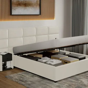 Pat tapitat Cico rabatabil 287 x 114 C2 din piele/stofa Alb - Nube 1 160x200 imagine