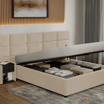 Pat tapitat Cico rabatabil 287 x 114 C2 din piele/stofa Bej - Falcone 102 180x200 imagine