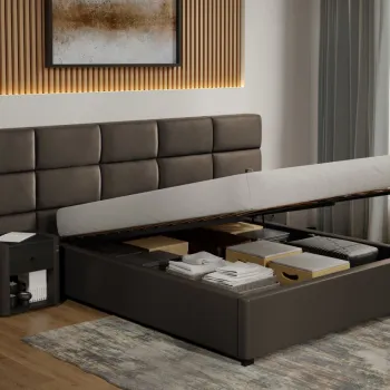 Pat tapitat Cico rabatabil 287 x 114 C2 din piele/stofa Ciocolatiu - Nube 29 160x200 imagine