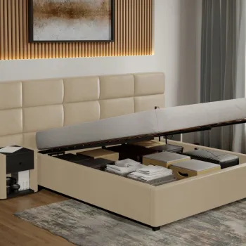 Pat tapitat Cico rabatabil 287 x 114 C2 din piele/stofa Crem - Nube 4 180x200 imagine