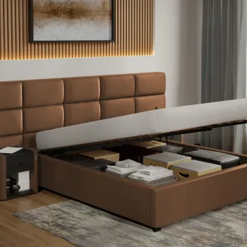 Pat tapitat Cico rabatabil 287 x 114 C2 din piele/stofa Maro - Nube 23 160x200 imagine