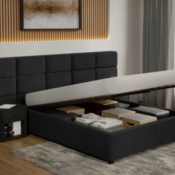 Pat tapitat Cico rabatabil 287 x 114 C2 din piele/stofa Negru - Falcone 14 140x200 imagine