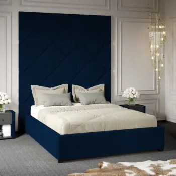 Pat Tapitat cu Panou Inalt C1 Dubai cu somiera fixa Albastru - Velluto 25 160x200 imagine