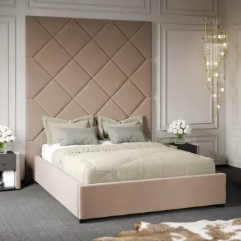 Pat Tapitat cu Panou Inalt C1 Dubai cu somiera fixa Bej - Velluto 3 180x200 imagine