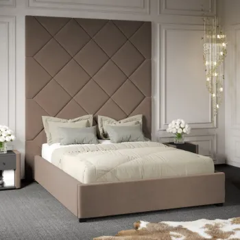 Pat Tapitat cu Panou Inalt C1 Dubai cu somiera fixa Cappuccino - Velluto 29 160x200 imagine