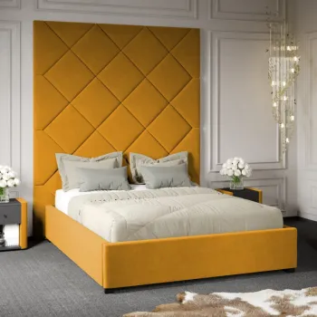 Pat Tapitat cu Panou Inalt C1 Dubai cu somiera fixa Galben - Velluto 8 160x200 imagine