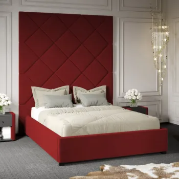 Pat Tapitat cu Panou Inalt C1 Dubai cu somiera fixa Grena - Velluto 7 180x200 imagine