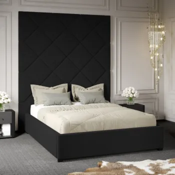 Pat Tapitat cu Panou Inalt C1 Dubai cu somiera fixa Gri Inchis - Velluto 19 140x200 imagine