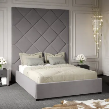 Pat Tapitat cu Panou Inalt C1 Dubai cu somiera fixa Gri - Velluto 16 180x200 imagine