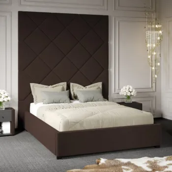 Pat Tapitat cu Panou Inalt C1 Dubai cu somiera fixa Maro - Velluto 6 160x200 imagine