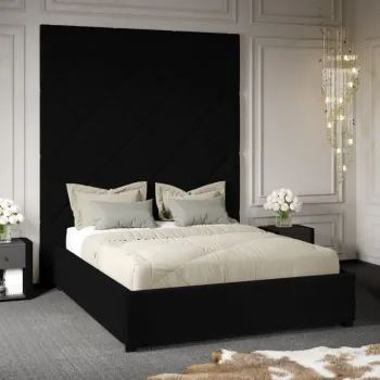 Pat Tapitat cu Panou Inalt C1 Dubai cu somiera fixa Negru - Velluto 20 140x200 imagine