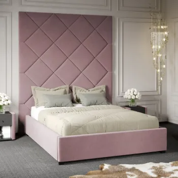 Pat Tapitat cu Panou Inalt C1 Dubai cu somiera fixa Roz - Velluto 14 140x200 imagine