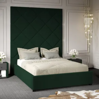 Pat Tapitat cu Panou Inalt C1 Dubai cu somiera fixa Verde Inchis - Velluto 27 160x200 imagine