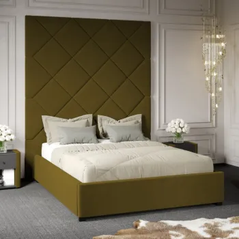 Pat Tapitat cu Panou Inalt C1 Dubai cu somiera fixa Verde - Velluto 35 180x200 imagine
