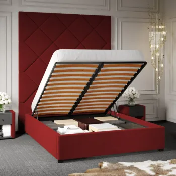 Pat Tapitat cu Panou Inalt C1 Dubai pentru saltea de 190 rabatabil cu lada Grena - Velluto 7 140x190 imagine