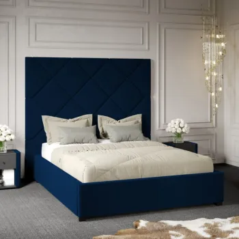 Pat Tapitat cu Panou Inalt C2 Dubai cu somiera fixa Albastru - Velluto 25 180x200 imagine