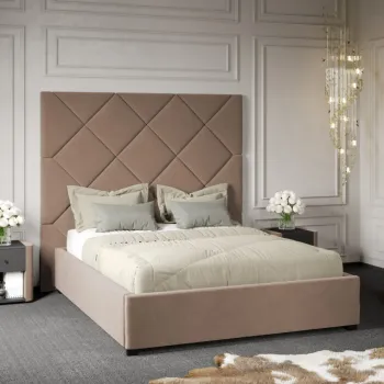 Pat Tapitat cu Panou Inalt C2 Dubai cu somiera fixa Bej - Velluto 3 180x200 imagine