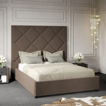 Pat Tapitat cu Panou Inalt C2 Dubai cu somiera fixa Cappuccino - Velluto 29 160x200 imagine