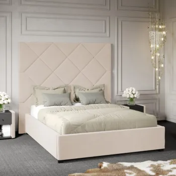 Pat Tapitat cu Panou Inalt C2 Dubai cu somiera fixa Crem - Velluto 2 160x200 imagine