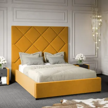 Pat Tapitat cu Panou Inalt C2 Dubai cu somiera fixa Galben - Velluto 8 140x200 imagine