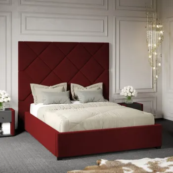 Pat Tapitat cu Panou Inalt C2 Dubai cu somiera fixa Grena - Velluto 7 140x200 imagine