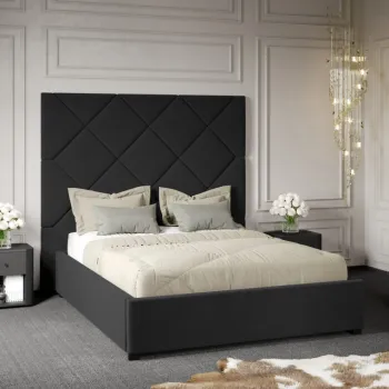 Pat Tapitat cu Panou Inalt C2 Dubai cu somiera fixa Gri Inchis - Velluto 19 140x200 imagine