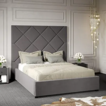 Pat Tapitat cu Panou Inalt C2 Dubai cu somiera fixa Gri - Velluto 16 140x200 imagine