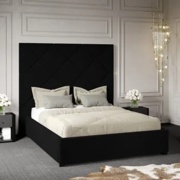 Pat Tapitat cu Panou Inalt C2 Dubai cu somiera fixa Negru - Velluto 20 180x200 imagine