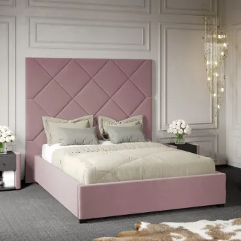 Pat Tapitat cu Panou Inalt C2 Dubai cu somiera fixa Roz - Velluto 14 160x200 imagine