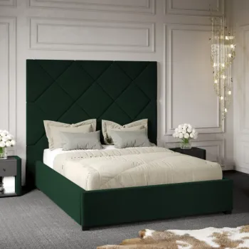 Pat Tapitat cu Panou Inalt C2 Dubai cu somiera fixa Verde Inchis - Velluto 27 180x200 imagine