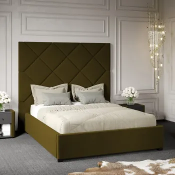 Pat Tapitat cu Panou Inalt C2 Dubai cu somiera fixa Verde - Velluto 35 140x200 imagine