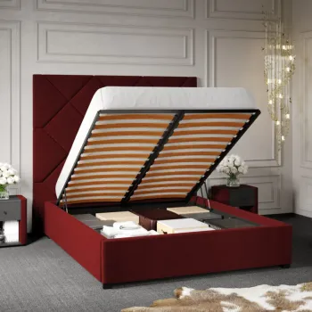 Pat Tapitat cu Panou Inalt C2 Dubai pentru saltea de 190 rabatabil cu lada Grena - Velluto 7 180x190 imagine