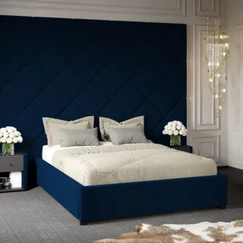 Pat Tapitat cu Panou Inalt C3 Dubai cu somiera fixa Albastru - Velluto 25 140x200 imagine