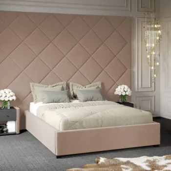 Pat Tapitat cu Panou Inalt C3 Dubai cu somiera fixa Bej - Velluto 3 180x200 imagine