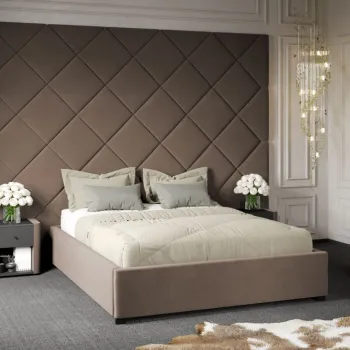 Pat Tapitat cu Panou Inalt C3 Dubai cu somiera fixa Cappuccino - Velluto 29 180x200 imagine