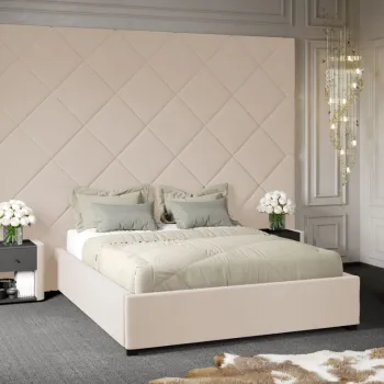 Pat Tapitat cu Panou Inalt C3 Dubai cu somiera fixa Crem - Velluto 2 160x200 imagine