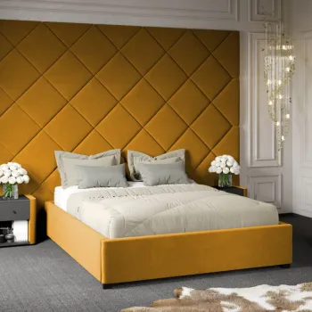 Pat Tapitat cu Panou Inalt C3 Dubai cu somiera fixa Galben - Velluto 8 140x200 imagine