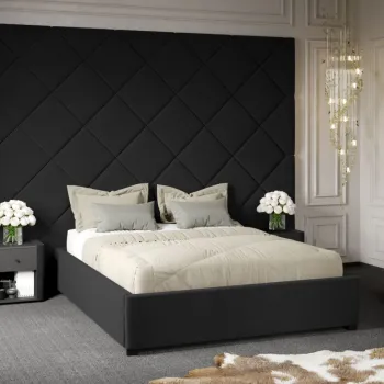 Pat Tapitat cu Panou Inalt C3 Dubai cu somiera fixa Gri Inchis - Velluto 19 160x200 imagine