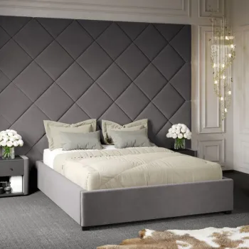 Pat Tapitat cu Panou Inalt C3 Dubai cu somiera fixa Gri - Velluto 16 140x200 imagine