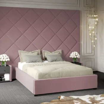 Pat Tapitat cu Panou Inalt C3 Dubai cu somiera fixa Roz - Velluto 14 140x200 imagine