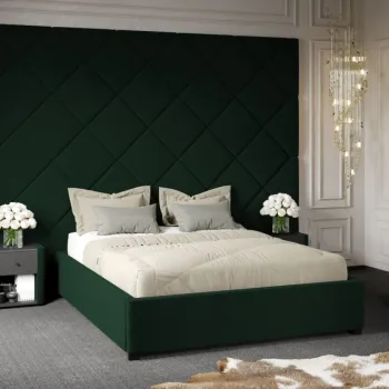 Pat Tapitat cu Panou Inalt C3 Dubai cu somiera fixa Verde Inchis - Velluto 27 180x200 imagine