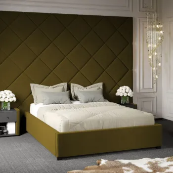 Pat Tapitat cu Panou Inalt C3 Dubai cu somiera fixa Verde - Velluto 35 180x200 imagine