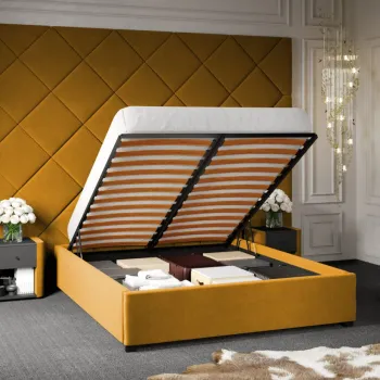 Pat Tapitat cu Panou Inalt C3 Dubai pentru saltea de 190 rabatabil cu lada Galben - Velluto 8 180x190 imagine