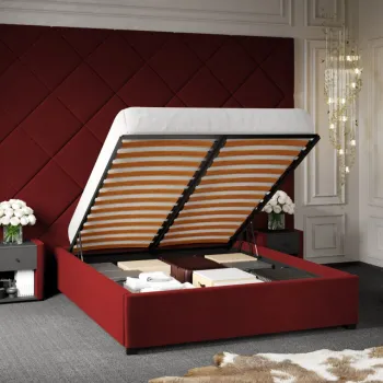 Pat Tapitat cu Panou Inalt C3 Dubai pentru saltea de 190 rabatabil cu lada Grena - Velluto 7 160x190 imagine