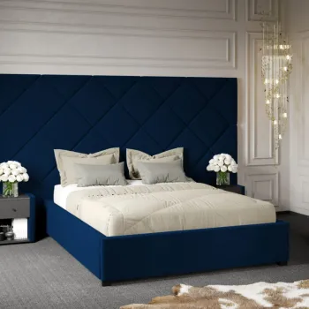 Pat Tapitat cu Panou Inalt C4 Dubai cu somiera fixa Albastru - Velluto 25 160x200 imagine