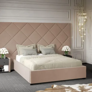 Pat Tapitat cu Panou Inalt C4 Dubai cu somiera fixa Bej - Velluto 3 180x200 imagine