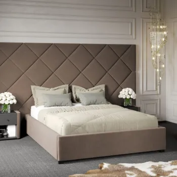 Pat Tapitat cu Panou Inalt C4 Dubai cu somiera fixa Cappuccino - Velluto 29 140x200 imagine