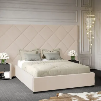 Pat Tapitat cu Panou Inalt C4 Dubai cu somiera fixa Crem - Velluto 2 160x200 imagine